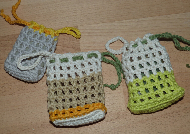 Häkelanleitung für Seifensäckchen (2 Größen) und Abschminkpads (2 Varianten)