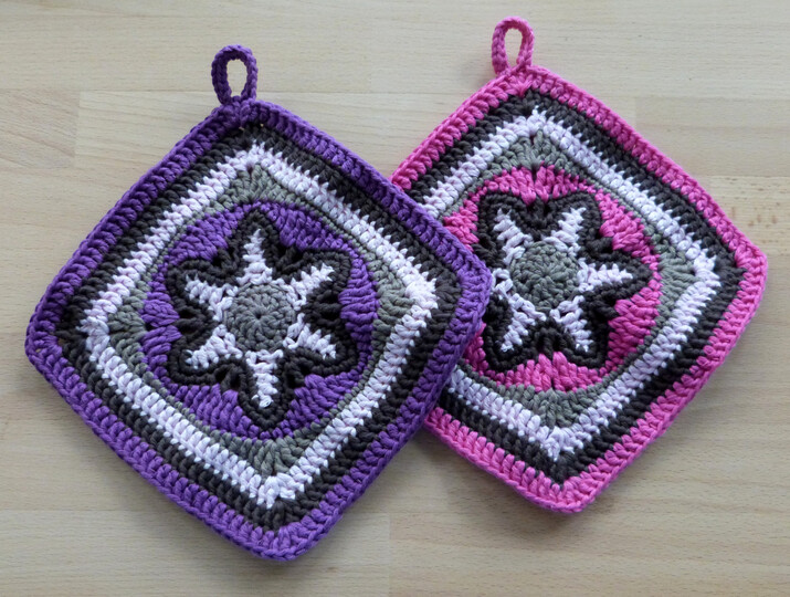 Häkelanleitung für Topflappen "Granny" mit Stern-Motiv