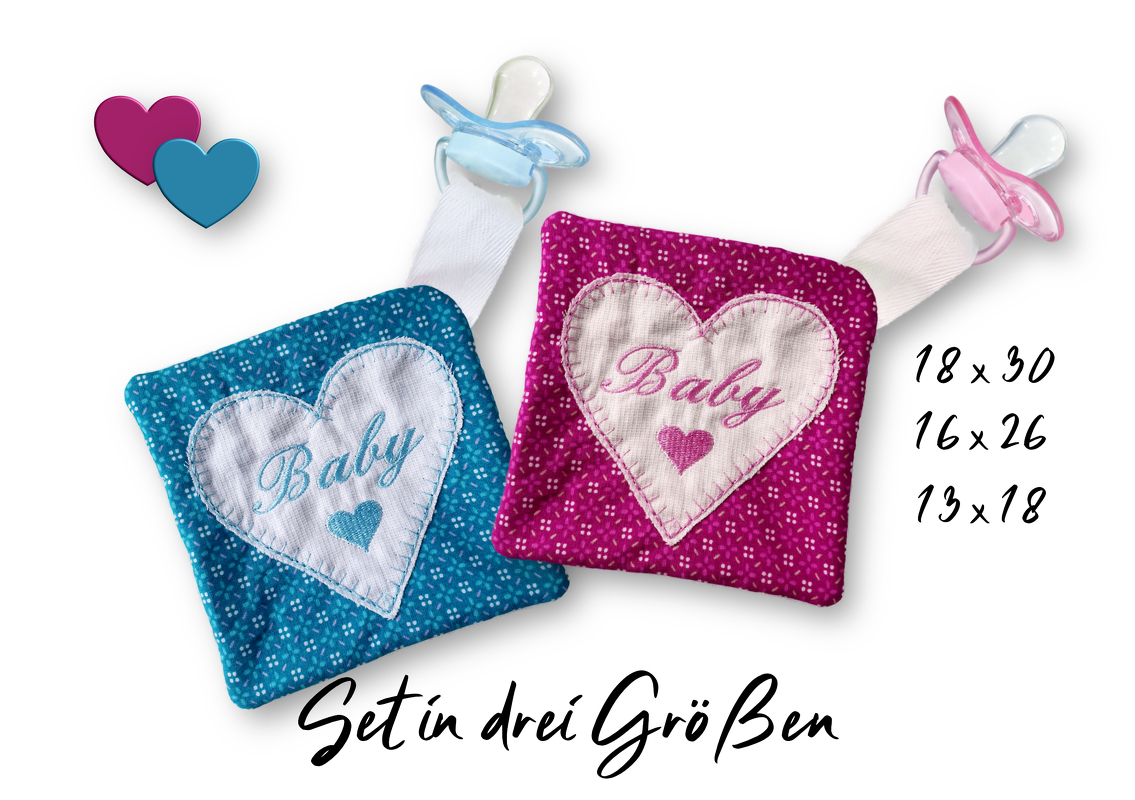 Stickdatei Schmusetuch Herzl ITH drei Größen