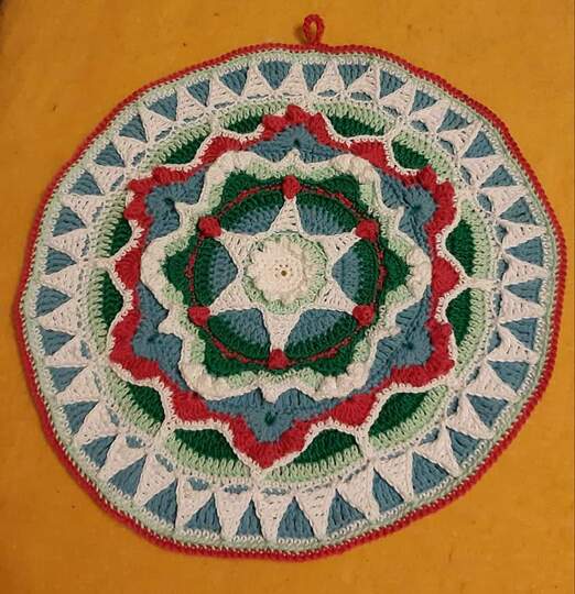 Häkelanleitung Topflappen Mandala "Winter Rose"