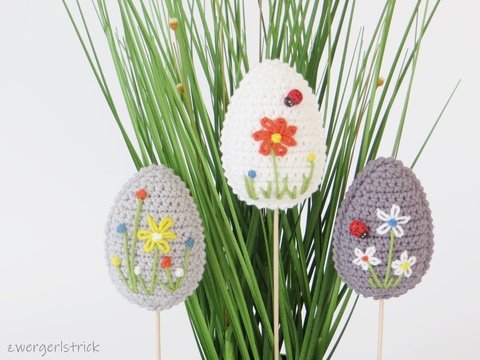 Häkelanleitung für bunte Ostereier / Osterdeko, Blumenstecker oder Anhänger