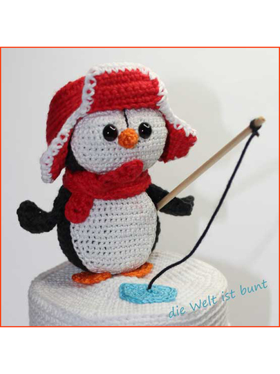 PinguNick - Deckelbezug für ein Dekoglas mit angelndem Pinguin