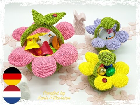 Häkelanleitung großes und kleines Blumenkörbchen