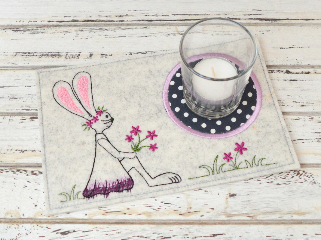 Stickdatei Untersetzer Hase 13x18cm und 13x20cm