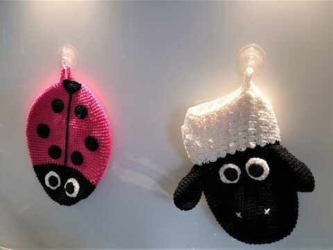 164 Set Häkelanleitung Topflappen Schaf und Marienkäfer