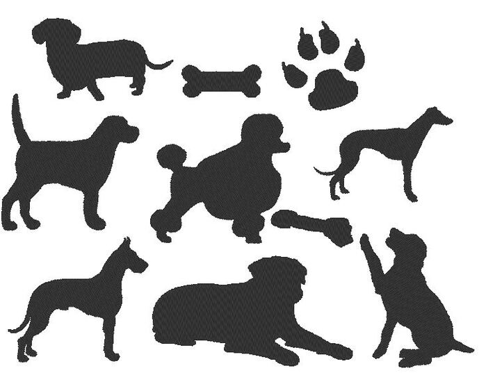 Hunde Silhouetten Stickdatei Hund