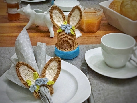 Funny Bunny - Serviettenring + Eierwärmer, Häkelanleitung