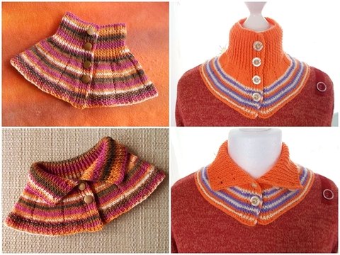 Kragen+Schal aus Sockenwolle oder Wollresten zum Knöpfen - Strickanleitung Modell 2