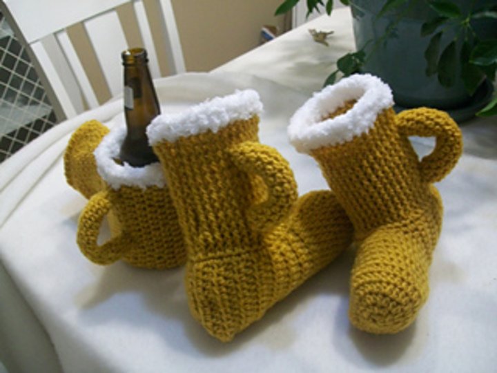 Crochet Slippers Beer, Crochet Beer MItt