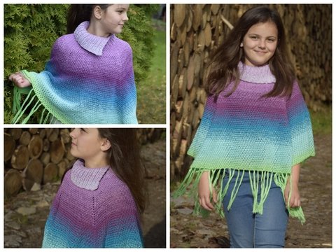 - TANI - Poncho aus einem Bobbel häkeln, alle Größen, auch jedes andere Garn möglich, Frühlingsponcho, 74 Kinder - 56 Damen, Plussize, Anfänger, Anleitung 216