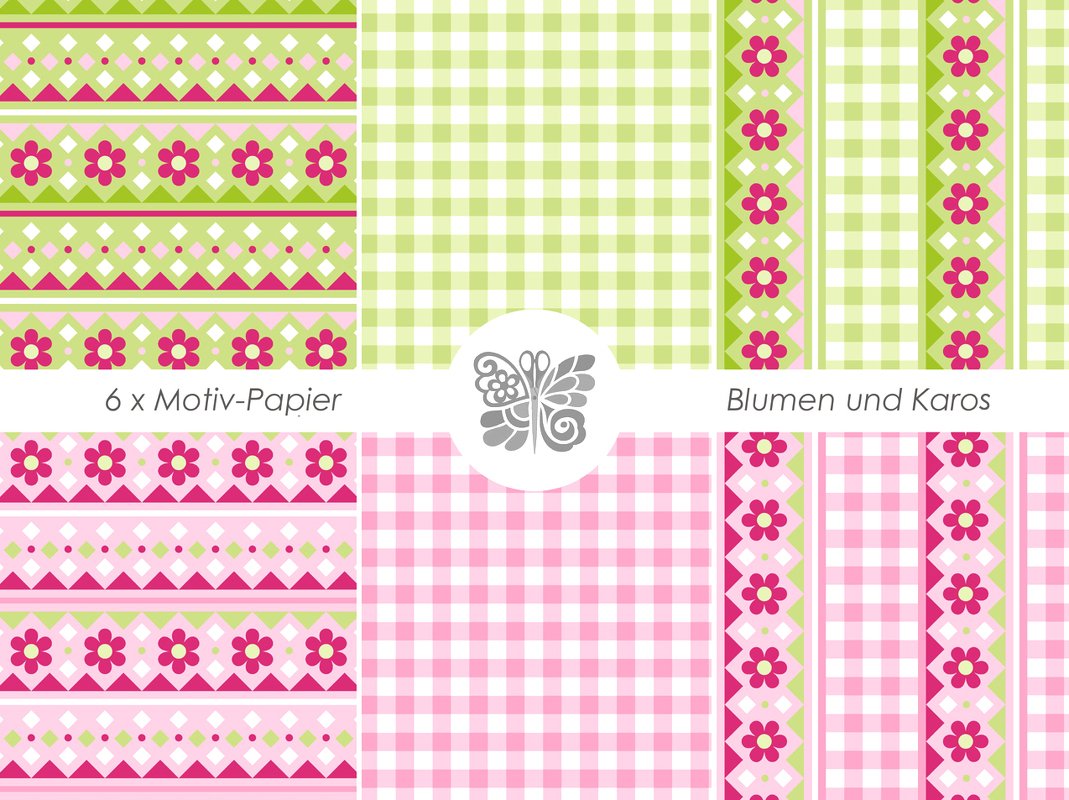 Motiv-Papier – Blumen und Karos – Druckvorlagen