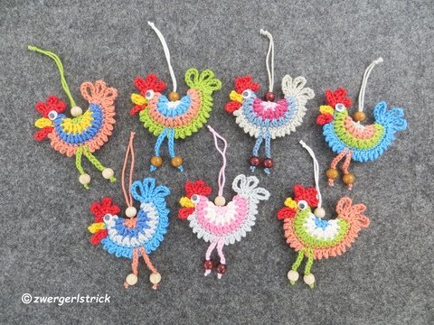 Häkelanleitung - bunte Hühner - Anhänger / Frühlings- und Osterdeko
