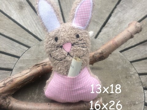 Hase Stickdatei  ITH mit kleiner Tasche 13x18 16x26