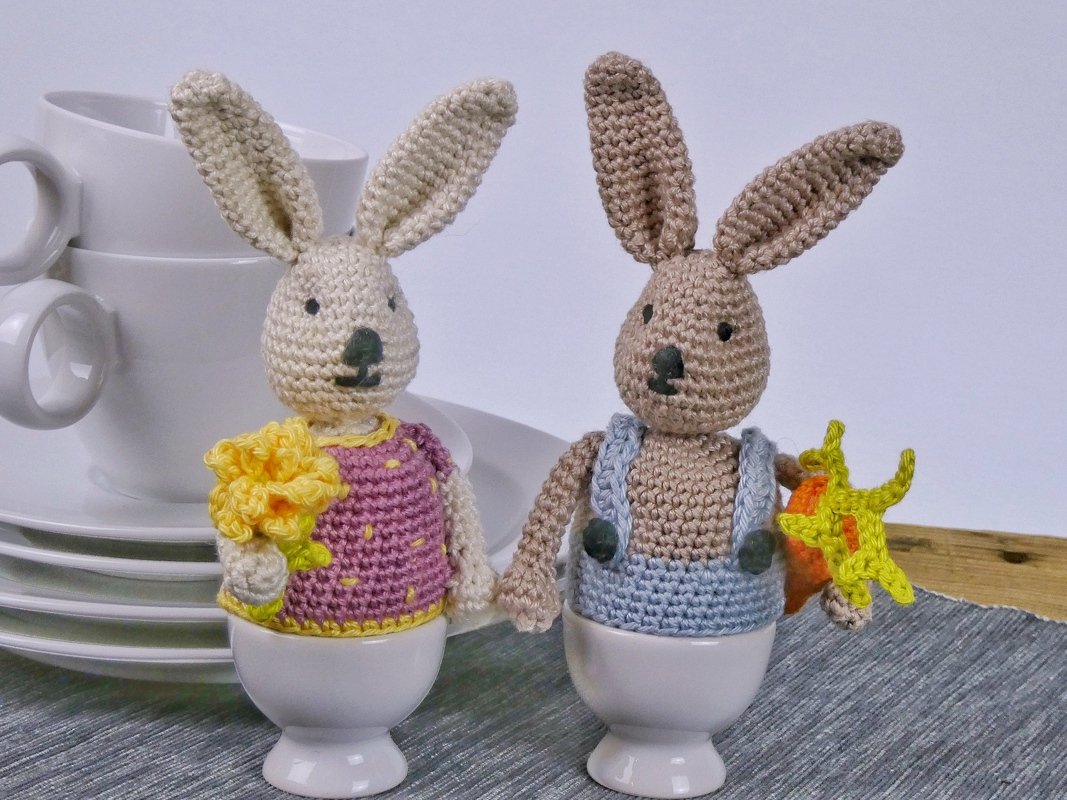 Eierwärmer Benno + Polly Hase, Häkelanleitung