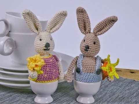 Eierwärmer Benno + Polly Hase, Häkelanleitung