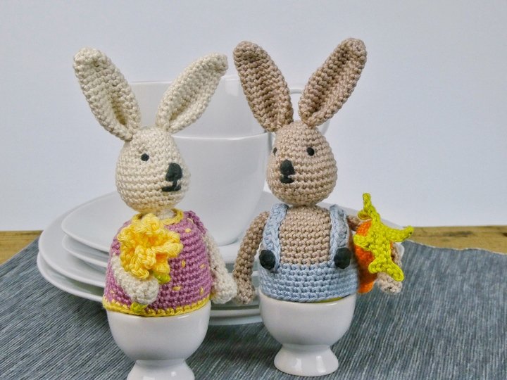 Eierwärmer Benno + Polly Hase, Häkelanleitung