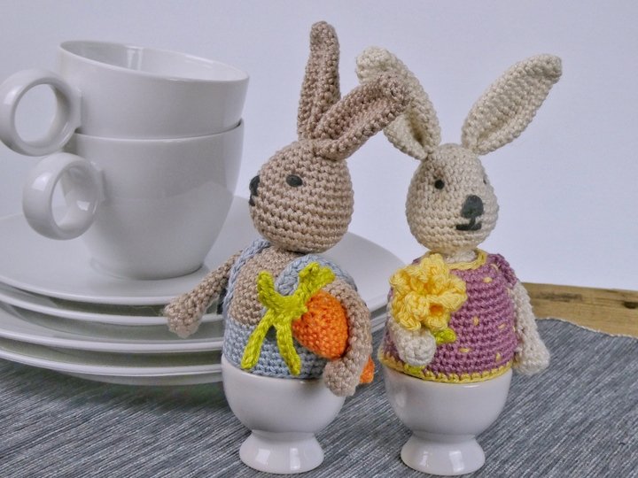 Eierwärmer Benno + Polly Hase, Häkelanleitung