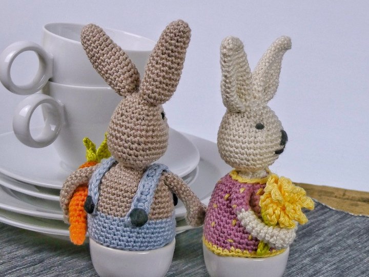 Eierwärmer Benno + Polly Hase, Häkelanleitung