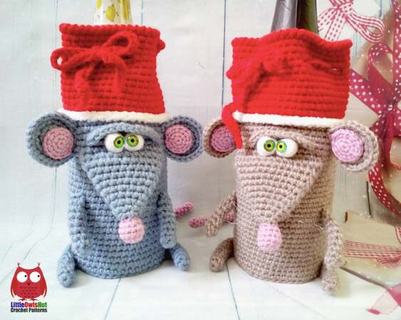 245 Crochet Pattern - Rat or Mouse, wine or champagne bottle sleeve - Amigurumi PDF file by Knittoy CP