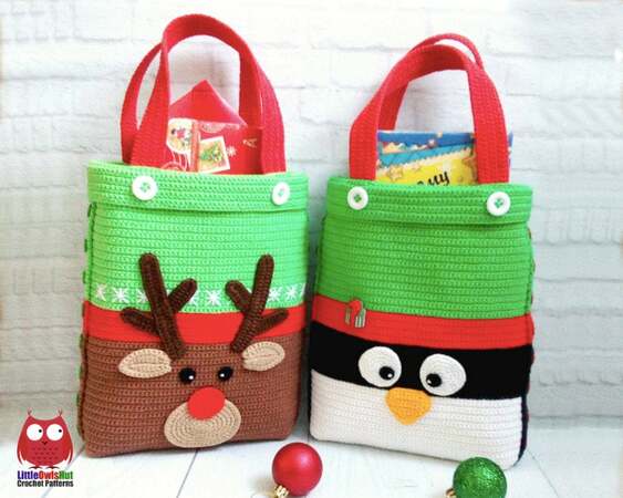 247 Crochet Pattern - Pinguin and Reindeer Bag for Christmas presents or New Year - PDF file by Zabelina CP
