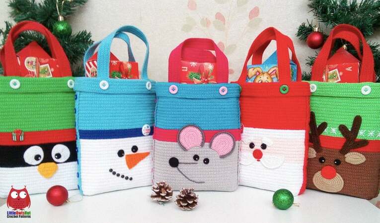 248 Crochet Pattern - Santa and Snowman Bag for Christmas presents or New Year - PDF file by Zabelina Etsy