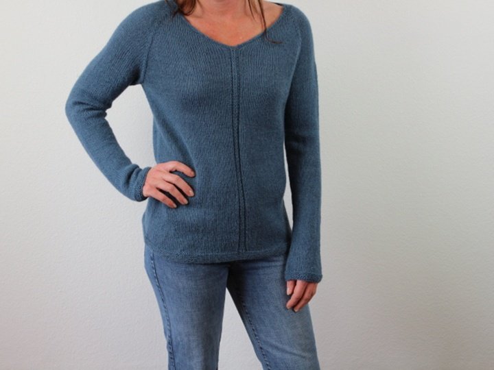 Strickanleitung Damenpullover Raglan von oben nahtlos gestrickt Simply Blue