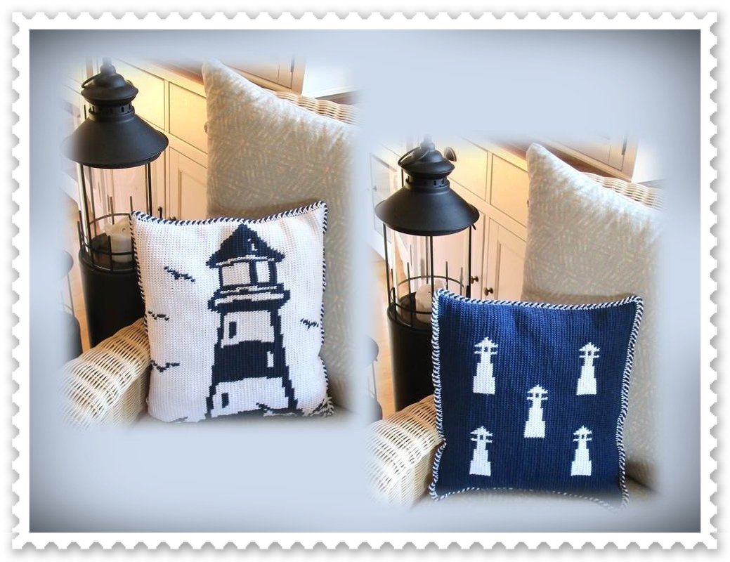 Leuchtturmkissen tunesisch gehäkelt