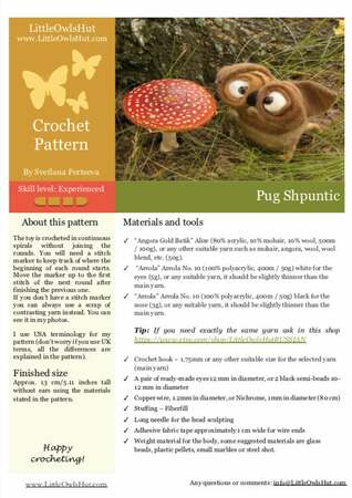 253 Crochet Pattern - Pug Shpuntic Dog - Amigurumi toy PDF file by Pertseva CP