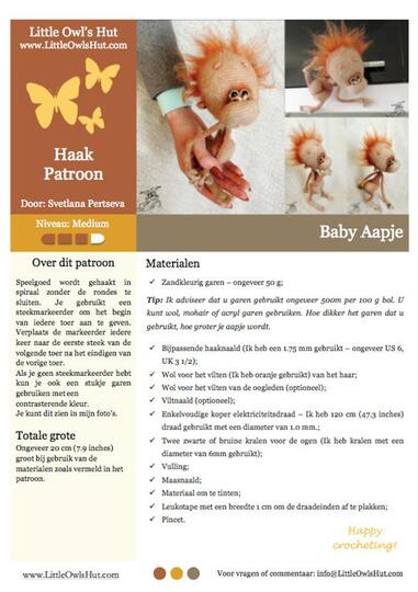 084NLY Baby aapje - Amigurumi Haak Patroon PDF file by Pertseva CP