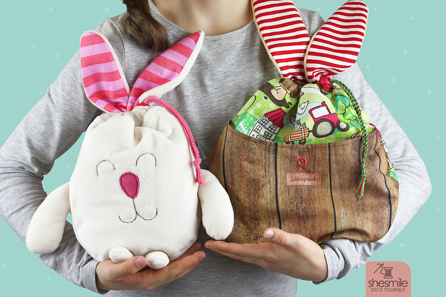 Kuscheltier-Wendetasche "Osternesthase" (Nähanleitung und Schnittmuster)
