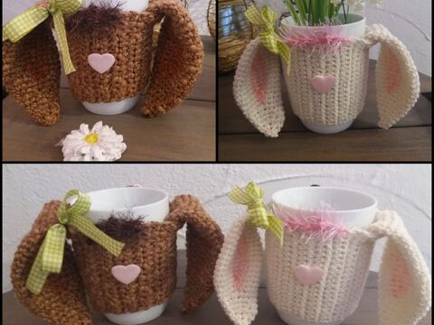 Häkelanleitung: Tassenwärmer Hase