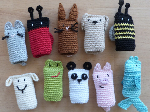 Häkelanleitung für Fingerpuppen, 10 verschiedene Tiere