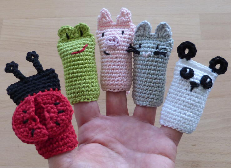 Häkelanleitung für Fingerpuppen, 10 verschiedene Tiere