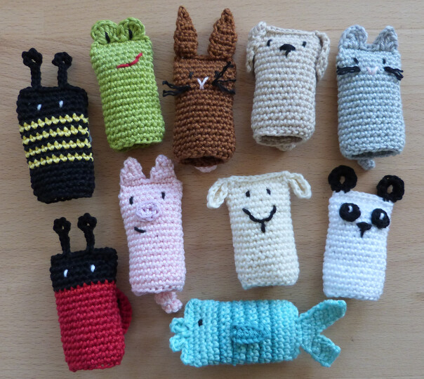 Häkelanleitung für Fingerpuppen, 10 verschiedene Tiere