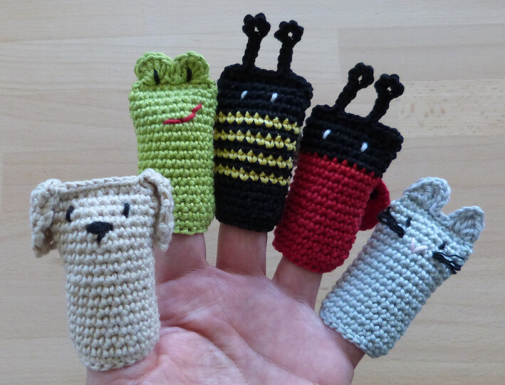 Häkelanleitung für Fingerpuppen, 10 verschiedene Tiere