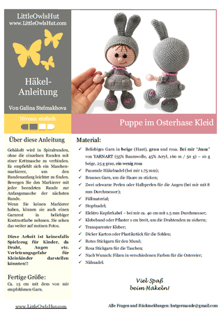 190DE Häkelanleitung Amigurumi Puppe im Hasen Kleid - PDF Stelmakhova CP