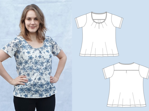 Gloria – Shirt mit Falten, Kellerfalte, Passe, 4 Ärmellängen, BU 80-116