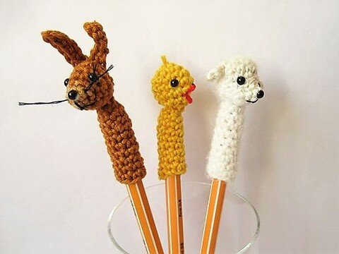 Häkelanleitung Stifte-Topper Ostern: Hase, Küken, Lämmchen