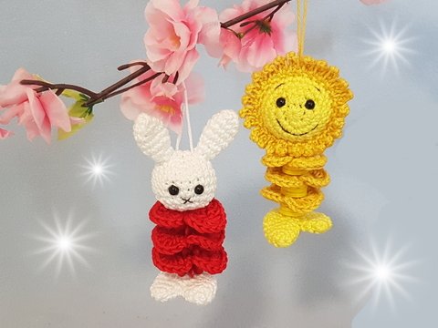 Häkelanleitung, Herzanhänger Hase und Sonne