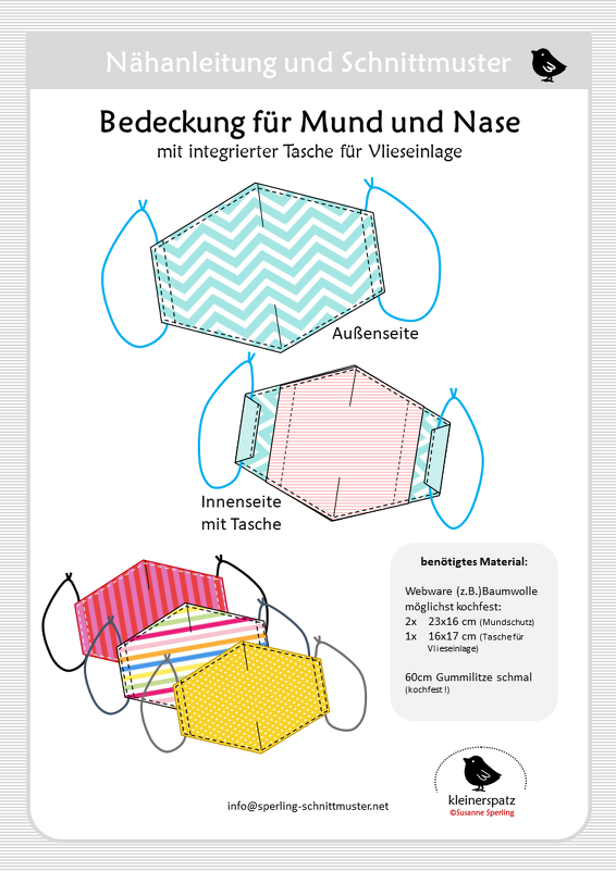 Anleitung und Schnittmuster Bedeckung für Mund und Nase // Kein Medizinprodukt
