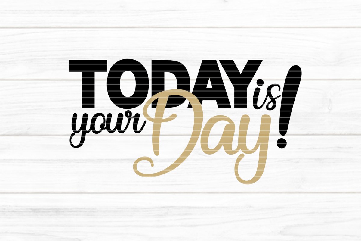 Plottdatei mit dem Schriftzug 'TODAY is your Day!' in Schwarz und Gold auf weißem Holz.