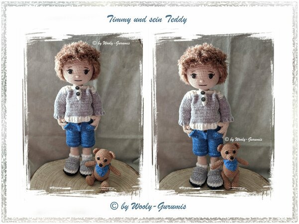 Häkelanleitung / Amigurumi / Timmy und sein Teddy - Grundpuppe + Outfit + Teddy