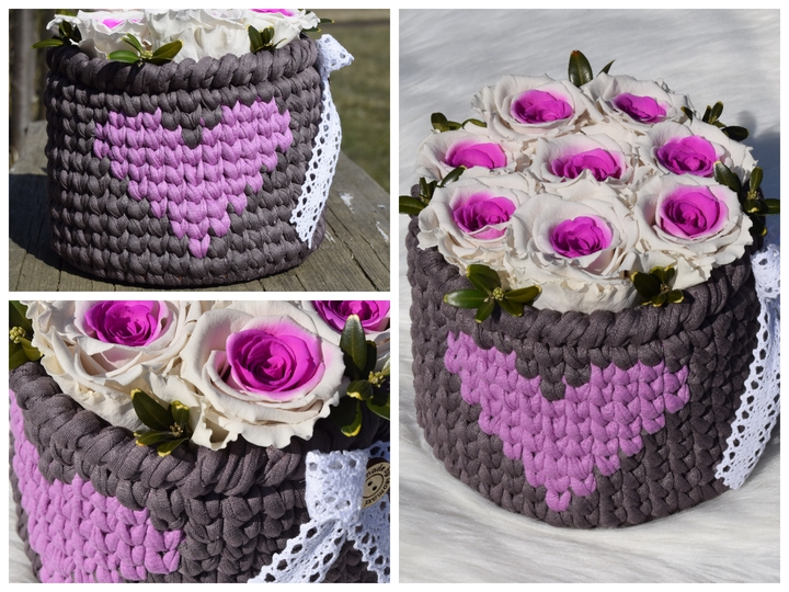 - INFINITY - Geschenkkörbchen häkeln mit Holzboden, Rosenkörbchen, Muttertag, Valentistag, Geburtstag, Anleitung 219