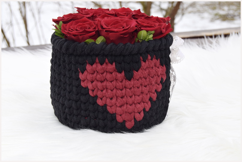 - INFINITY - Geschenkkörbchen häkeln mit Holzboden, Rosenkörbchen, Muttertag, Valentistag, Geburtstag, Anleitung 219