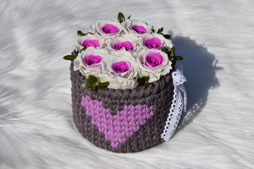 - INFINITY - Geschenkkörbchen häkeln mit Holzboden, Rosenkörbchen, Muttertag, Valentistag, Geburtstag, Anleitung 219