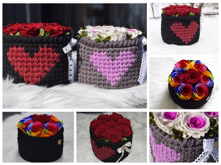 - INFINITY - Geschenkkörbchen häkeln mit Holzboden, Rosenkörbchen, Muttertag, Valentistag, Geburtstag, Anleitung 219