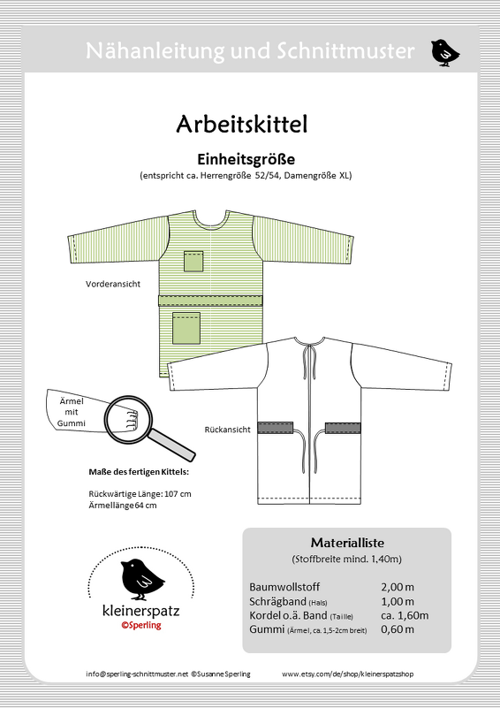 Nähanleitung und Schnittmuster Arbeitskittel in Einheitsgröße