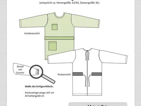 Nähanleitung und Schnittmuster Arbeitskittel in Einheitsgröße