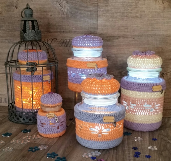 Häkelanleitung Windlicht / Jarsweater " Schmetterling"