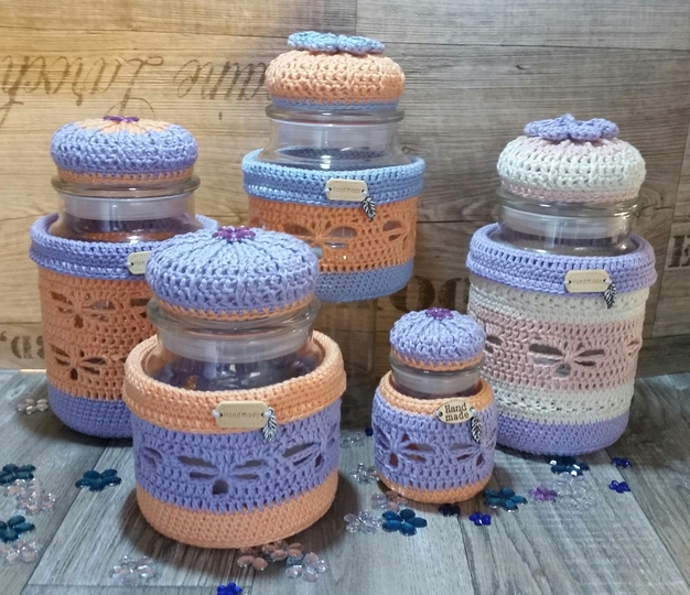 Häkelanleitung Windlicht / Jarsweater " Schmetterling"